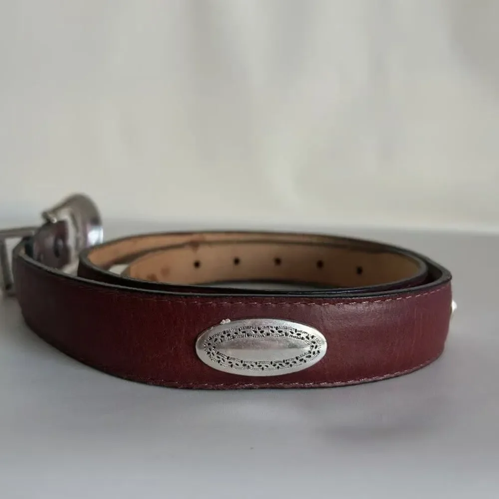 Sentry Western Concho Belt Vintage Leather Burgundy Red Made in USA Womens M 150